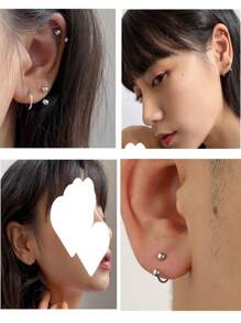 1pc Titanium Steel Hypoallergenic Horseshoe, Double Ball U-Shaped 16G Body Piercing Earrings, Nose Rings, Lip Rings, Versatile Ring With Captive Bead Retainer - steel color - View 10