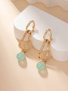 1 Par de Brincos Pendentes com Corrente Dourada e Decoração de Pedra Verde Retrô Exagerada, Acessórios de Joalheria da Moda Adequados para Uso Diário, Férias, Festa e Presente de Mulheres