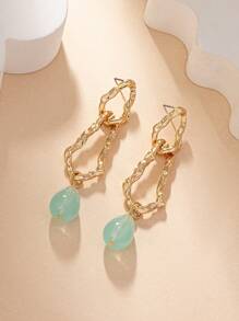 1 Par de Brincos Pendentes com Corrente Dourada e Decoração de Pedra Verde Retrô Exagerada, Acessórios de Joalheria da Moda Adequados para Uso Diário, Férias, Festa e Presente de Mulheres