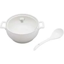 HOHOBLA LOYALHEARTDY-BTG Ceramic Soup Tureen With Glass Lid 1.5L 0.4 Gal Porcelain Serving Tureen Soup For Restaurant Home Kitchen - White Porcelain - Ceramic Covered Tureens For Soup (1.5L, 0.4 Gallon)[Best Gift For Family&Friends] - White - View 5