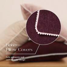 1 件纯色荷叶边抱枕套 - 酒紅色 - 查看 7