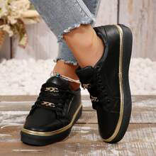 Stylish And Comfortable Women's Low Top Canvas  -Casual Sneaker With Anti-Slip Sole And Round Toe Flat Bottom Design - 黑色 - 查看 4