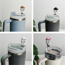 4 件装吸管盖适用于 杯、硅胶吸管盖牛仔帽、适用于 10 毫米 0.4 英寸吸管的玻璃杯配件，适合女性的可爱礼物