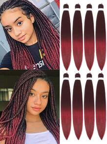 30 Inch Pre Stretched Braiding Hair Long Braid Hair 8 Packs Braiding Hair Extensions Professional Synthetic Fiber Crochet Twist Braids - Red Ombre - View 2