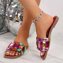 Sandalias multicolor elegantes para mujer con punta cuadrada con estilo y suela de goma duradera - Rosa Fucsia - Ver 7