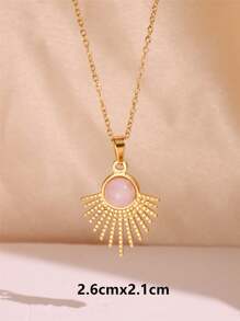 1 pieza Collar colgante de piedra rosa dulce con colgante geométrico y gota de agua - Joyería elegante chapada en oro para mujeres y niñas, nueva - Multicolor - Ver 9