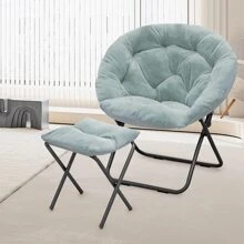 Silla redonda plegable con falso pelaje de MoNiBloom para dormitorio, sala de estar o dormitorio. Estructura metálica plegable, grande y cómoda, acolchada y suave, silla de descanso perezosa y acogedora tipo luna para adultos