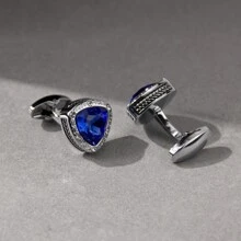 1 paio di gemelli in triangolo con borchie di alta qualità blu navy, accessorio di moda regalo da uomo