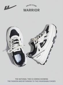 WARRIOR 1 双女士运动透气防臭休闲运动鞋，新款时尚网眼软底户外跑步一脚蹬时尚厚底运动鞋 - 黑與白 - 查看 7