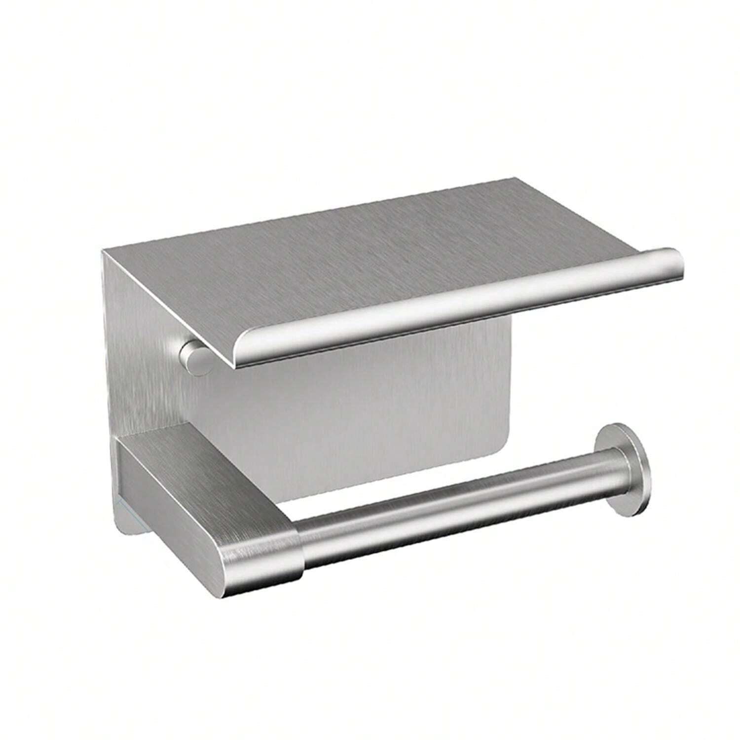 SelfAdhesive Toilet Paper Roll Holder With Phone Stand, Stainless Steel WallMounted Bathroom