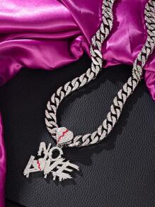 1pc Women's Hip Hop Necklace Rhinestone Rhinestone Broken Heart Pendant Necklace, 18K Gold/Silver Cubic Zirconia 13mm Hip Hop Jewelry Valentines,Mom,Mother,Mother's Day,Gift - Letter - View 6