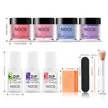Kit de poudre à tremper changeant de couleur pour débutants, 4 couleurs rose, rouge, bleu pailleté, changement de température d'humeur, kit de trempage d'ongles avec base, vernis de finition, activateur pour art des ongles, DIY, cadeau de salon pour les fêtes