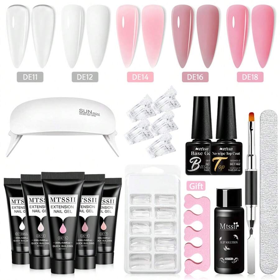 18入組20ml聚合凝膠指甲全套工具組，含6W UV LED燈，適用於初學者指甲美術3D設計裝飾延伸修飾美甲工具套件