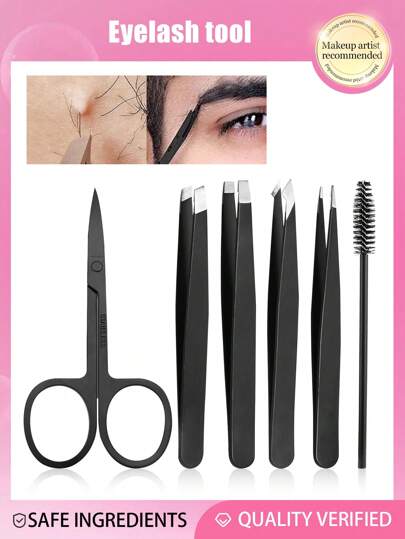 7件套/6件套/4件套修眉工具套装，包含眉夹、眉剪、眉梳、脱毛器、夹子、胡须和眉毛修型器、脱毛镊子、眉夹、黑色眉毛修剪器和脱毛工具，用于日常去除面部毛发。化妆品、价格实惠、梳妆台、卧室、化妆配件、镊子、价格实惠、圣诞礼物、化妆品、化妆工具、便宜货、礼物、圣诞礼物