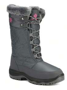 Women's Goose Faux Furs Knee High Winter Snow Boots Warm Holiday Christmas Outdoor Black Boots - Grey - View 6