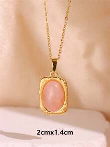 1 pieza Collar colgante de piedra rosa dulce con colgante geométrico y gota de agua - Joyería elegante chapada en oro para mujeres y niñas, nueva - Multicolor - Ver 10