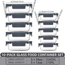 20PCS (10 Containers + 10 Lids)  High Borosilicate Glass Meal Prep Containers With Steam Vent, Food Storage Containers With Airtight Lids, For Home Kitchen Office Lunch Portion Control - Xám - Xem 2