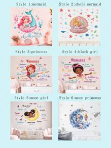 Cartoon Mermaid Princess Stickers For Girls Room, Nursery Decor,  Removable Wall Stickers