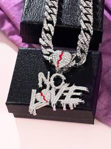 1pc Women's Hip Hop Necklace Rhinestone Rhinestone Broken Heart Pendant Necklace, 18K Gold/Silver Cubic Zirconia 13mm Hip Hop Jewelry Valentines,Mom,Mother,Mother's Day,Gift - Letter - View 3