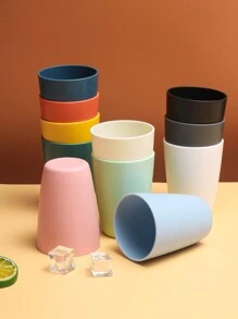 4 件/8 件可重复使用 PP 塑料杯，12 盎司 - 厨房用不易破碎的饮水杯 - 适用于洗碗机的塑料杯套装 - 粉紅+米+藍+綠 - 查看 3