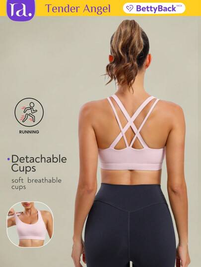 Tender Angel Women Cross Beauty Back Sports Bra, New Medium Intensity Yoga Fitness Spaghetti Strap BH Gym Top