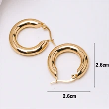1 Pair 18K Plated Stainless Steel Thick Round Hoop Earrings, Fashionable Luxury Style For Women, Suitable For Party, Date, Office Work - Yellow Gold - View 2