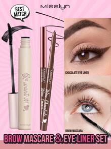 Misslyn CONJUNTO DE MÁSCARA DE SOBRANCELHA E EYELINER À prova d'água, marrom, volumizante, edificável, cria sobrancelhas cheias e volumosas, fixa os pelos da sobrancelha no lugar, com infusão de fibra, cremoso, ultrapigmentado e à prova d'água, cria linhas ousadas e definidas, vegano e crueldade- Livre - Castanho - Visão 1