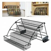 WANLECY 3 Tier Pull Down Cabinet Spice Rack Organizer Metal Storage Shelf For Kitchen - Black - View 8