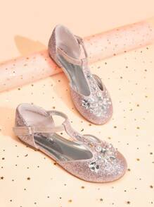 Girls Flats Mary Jane Dress Shoes Flower Girls Dress Flats With Pearl T-Strap Wedding Party School Princess Flats For Toddler Little Big Kid - 粉色 - 查看 1