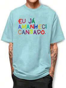 Basic T-Shirt I Already Woke Up Tired Cotton Round Neck Shirt GPJ1 - Màu xanh nhạt - Xem 1