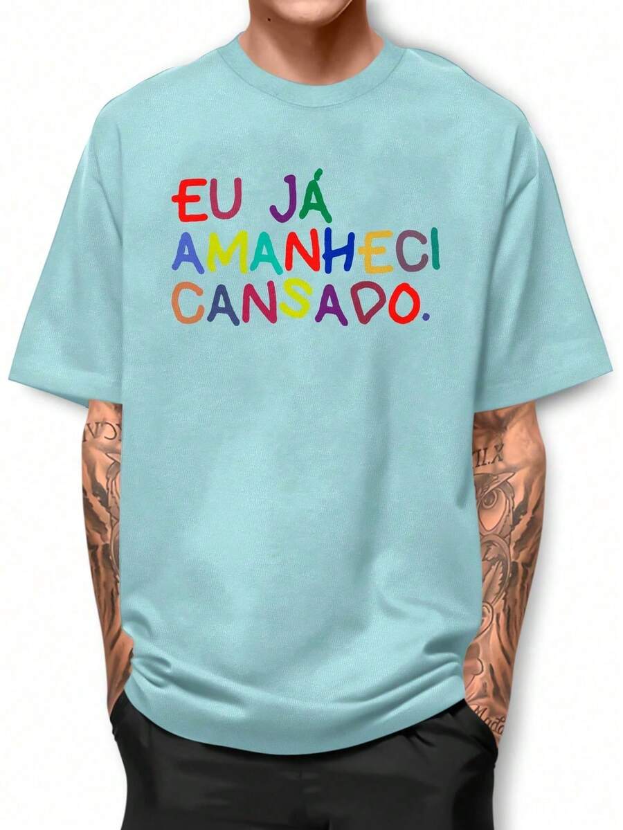 Basic T-Shirt I Already Woke Up Tired Cotton Round Neck Shirt GPJ1 - Màu xanh nhạt - Xem 1