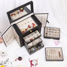 Extra Large Jewelry Box For Women, Jewelry Case PU Leather(Black), 6 Tier 5 Drawers Large Storage Capacity With Mirror Jewelry Storage Organizer Great Gift Also Good For Watches - Black - View 5