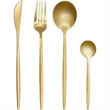 Gold/Black, Stainless Steel Knife, Fork And Spoon 24-Piece Cutlery Set, Including Fork Spoon Knife And Coffee Spoon, Dinner Fork*6, Dinner Knife*6, Dinner Spoon*6, Teaspoon*6, Reusable Cutlery Set, Kitchen Cutlery Set For Restaurants, Hotels, Going Out Parties, Holiday Casual Or Formal Occasions