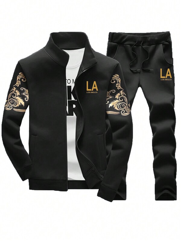 2pcs Boyfriend Style Men's New Casual Sweatshirt And Sports Jacket Set, Spring Autumn