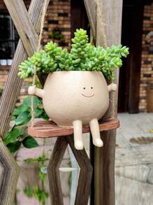 1入光澤搖擺笑臉盆栽花盆，小型室內外掛盆，可愛的多肉植物掛花盆，適用於串珠植物，愉悅的樹脂多肉植物盆 - 多色 - 查看 11