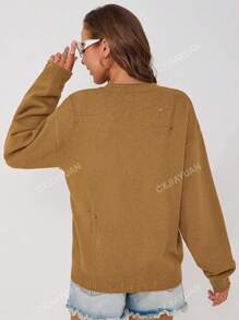 Gebreide trui met vlagpatroon in de herfst/winter, modieuze casual noodlijdende losse oversized trui voor dames