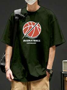 Men's T-Shirt Streetwear Unisex Embroidered Blouse Print Basketball Super Game - 黑色 - 查看 2