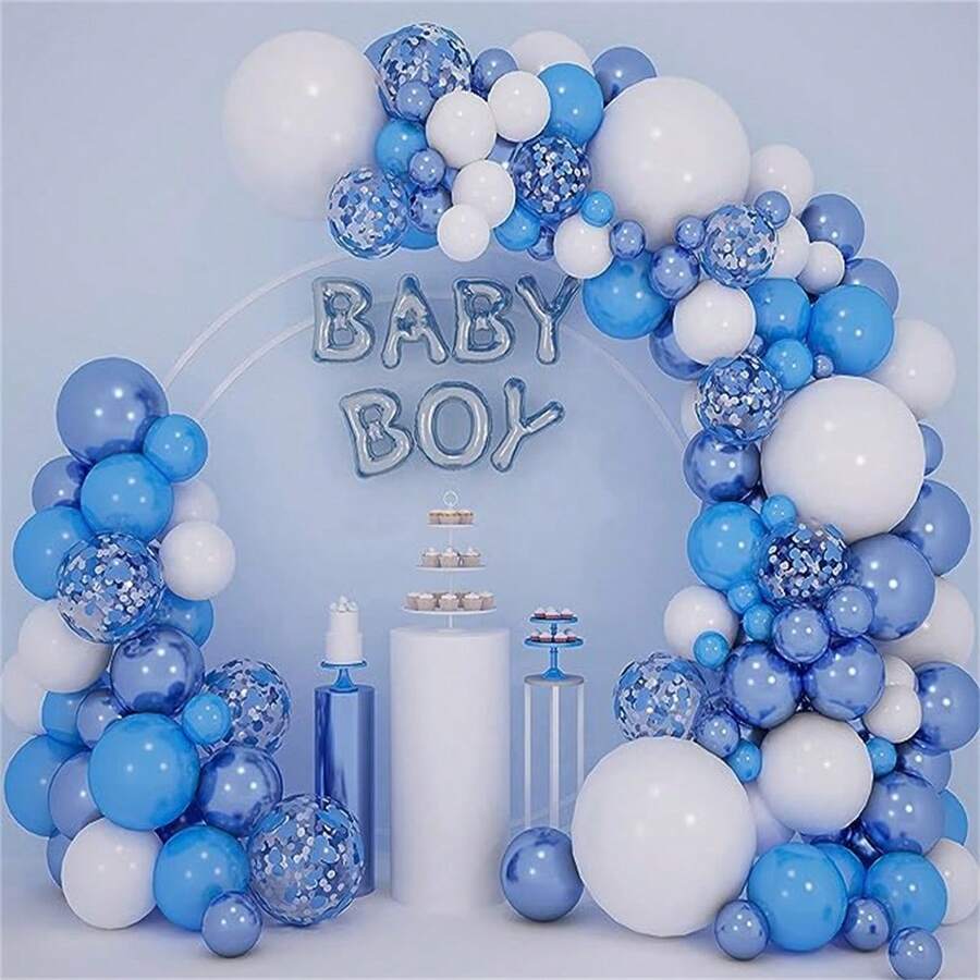 117PCS Metal Blue Balloon Wreath Set Silver Five-In-A-Color Paper Scrap Balloon Arch Birthday Party Decoration Balloon - Multicolor - View 1