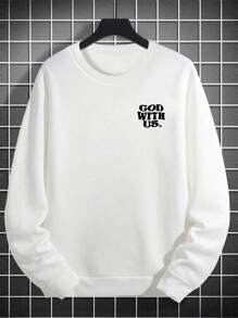 男士简约印花圆领长袖卫衣，秋季款 - 白色 - 查看 3