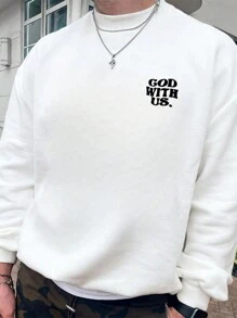 男士简约印花圆领长袖卫衣，秋季款 - 白色 - 查看 2