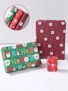 3 pezzi 70*50cm carta regalo di Natale, carta kraft bianca, carta da imballaggio per regali di Capodanno, forniture per compleanni, con motivi di Babbo Natale ed elfi, decorazioni natalizie, carta da regalo con fiori, confezione regalo, carta per matrimoni e decorazioni per feste di Natale
