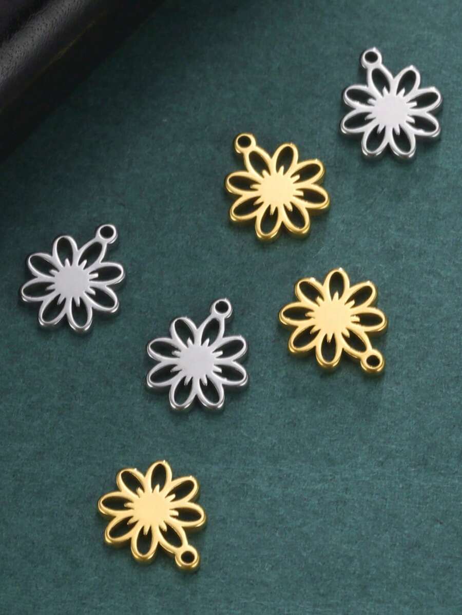 5 piezas/set Colgante minimalista y lindo de margarita hueca de acero inoxidable, manualidades DIY para pulsera, collar, pendientes