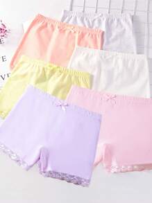 Young Girl 5pcs/Lot Summer Underwear In 6 Random Colors, Leggings, Lace Trim Boxer Shorts - Multicolor - View 1