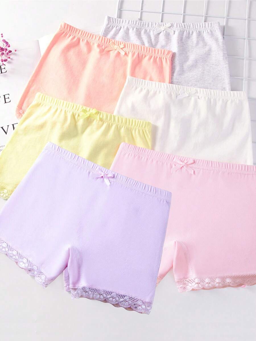 Young Girl 5pcs/Lot Summer Underwear In 6 Random Colors, Leggings, Lace Trim Boxer Shorts - Multicolor - View 1