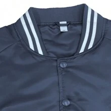 Men Solid Varsity Bomber Jacket Waterproof Fall Winter Summer Lightweight All Season Striped Trim Slant Pockets Baseball Jacket Snap Button - Navy Blue - View 3
