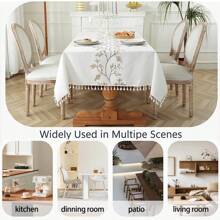 1 件亚麻桌布，高精度刺绣秋收叶矩形桌布，简约餐桌布，防尘盖巾，适用于农舍、家居、节日、派对、野餐、露营装饰 - 蔓果黃 - 查看 5