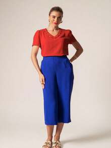 Red Leaf Hollow V Blouse - Đỏ - Xem 3