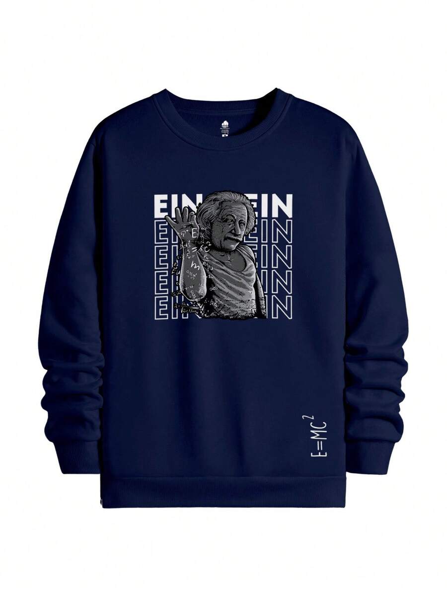 Round Neck Sweatshirt Cold Blouse Albert Streetwear Cartton Style Einstein Coat - Màu xanh hải quân - Xem 1