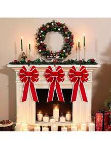 1 Stück extra große Weihnachts-Samt-Draht-Schleife - Baumspitze - Weihnachtsdekoration - Kränze, Party Geschenke, Innen- und Außendekoration Schleife (Rot), Weihnachten