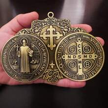 BONITTER EXTRA GROTE 5,7X4 INCH ST BENEDICT CROSS MEDAILLE VINTAGE MESSING TOON AFWERKING VOOR WAND OF BUREAU DISPLAY/MEDALLA DE SAN BENITO